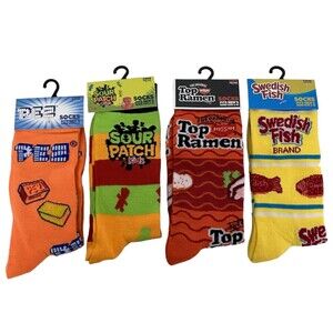 Novelty Funny Crew Socks: Pez, Sour Patch Kids Top Ramen Swedish Fish Brand
